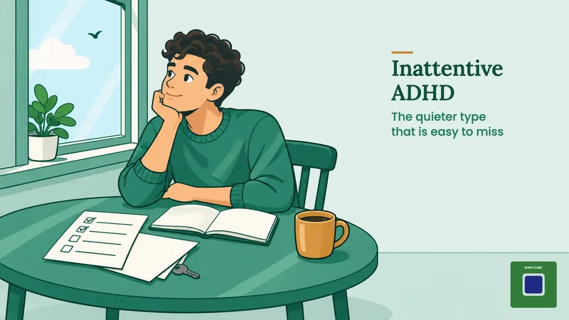 Young man at a kitchen table gazing out of the window beside a half-finished to-do list, illustrating inattentive ADHD